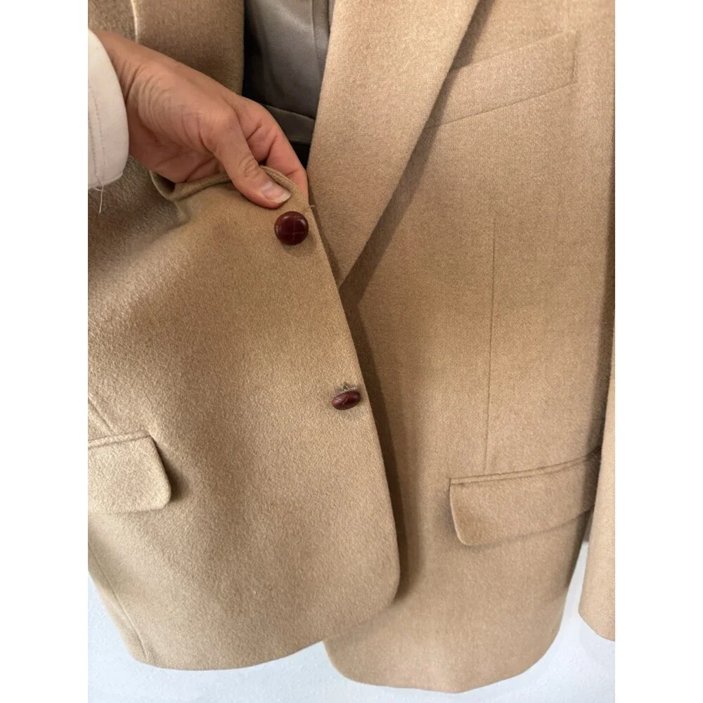 Evan Picone Men’s 42 100% Camel Hair Beige Blazer Tan Jacket Coat Button Up